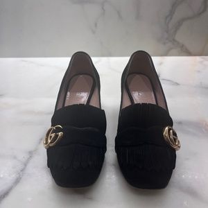 Gucci Black Marmont GG Suede Loafers, Size 35.5